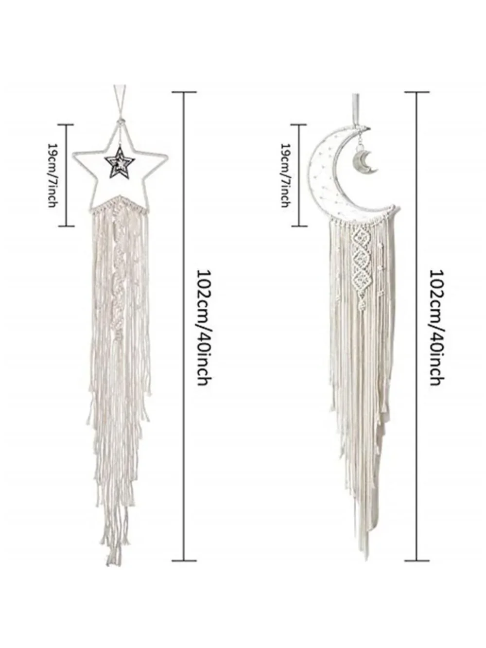 Moon Star Dream Catcher Decor, 2pcs Boho Home Moon Star Dreamcatcher, Macrame